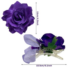 2PCS 3.94" Rose Hair Clips,Glamor Purple Flower Hair Clips,2 in 1 Bridal Flower Brooch,Weddings Weddings Large Rose Boho Hair Accessories for Women Girls