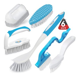6 Pack Household Deep Cleaning Set - Kitchen, Bathroom & Floor Cleaning Brushes, Includes Scrub, Dish, Bottle, Grout, Crevice & Shoe Brushes