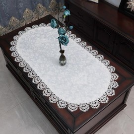 URROMA Vintage Lace Doily, 40cm*90cm White Table Cover with Lace Trim, Coffee Table Topper Washable and Non-slip Tablecloth for Dining Room Kitchen