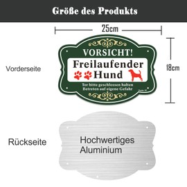 Freilaufender Hund Sign, Pack of 2, 25 x 18 cm, Warning Dog Sign, Aluminium Reflective Signs, for Outdoor and Indoor Use