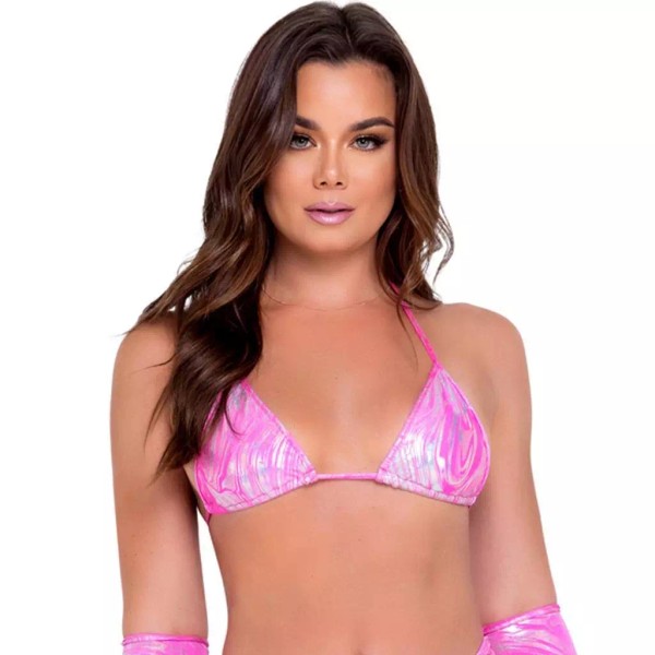 Roma Metallic Swirl Bikini Style Top Halter Neck Adjustable Triangle