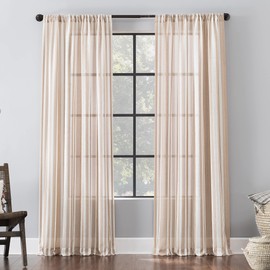 Clean Window Leno Weave Stripe Anti-Dust Allergy/Pet Friendly Anti-Dust Curtain Panel, 50" x 63", Pecan Brown