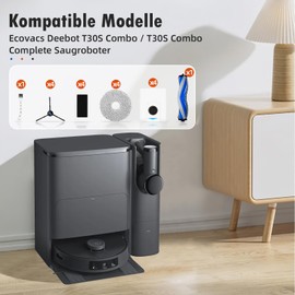 KTNAid 18 St??ck Zubeh?r f??r Ecovacs Deebot T30S Combo / T30S Combo Complete Saugroboter, 1 Hauptb??rste 4 Staubbeutel 4 Wischt??cher 4 Filter 4 Seitenb??rsten 1 Reinigungsb??rste