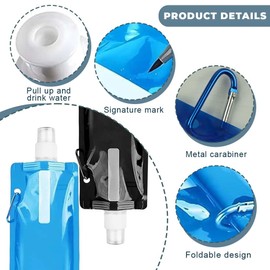 UYVPAER Pack of 2 500 ml Foldable Drinking Bottle, Portable Collapsible Water Bag, Reusable Foldable Water Bottle, Foldable Water Bottle Set for Hiking, Adventure, Travel, Unisex Adul