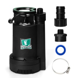 PUMPMAN 1/4HP Portable Water Pump, 2110GPH Submersible Utility Pump with 3/4” Garden Hose Check Valve Adapter Electric Sump Pump, 120V, Removal for Pool Draining Basement Hot Tubs Garden