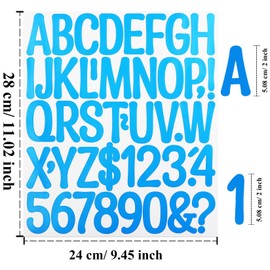 8 Sheets 2 Inch Letter Number Stickers, 376 Pieces Self Adhesive Vinyl Capital Alphabet Punctuation Stickers for Scrapbook, Mailbox, Crafts and DIY, Light Blue
