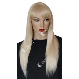 CiCiCa - “Amelia”, Synthetic Full Cap Wig, 24 Inches Long Wig with Swept Bang, Straight Wig, Bleach White Blonde Wig, Premium Heat Resistant Hair Replacement Wig for Women Daily Use.