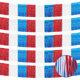 4th of July Decorations 5 Pack 10 Feet 4th of July Foil Fringe Garland Tinsel Streamers Patriotic Parade Float Fringe Star Hanging Backdrop Banner Table Skirts for Memorial Day Independence Day
