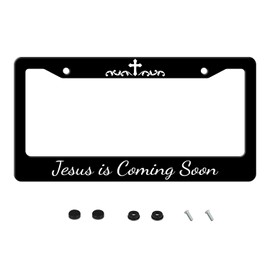 Jesus is Coming Soon License Plate Frame Funny Stainless Steel Cross Christian License Plate Frames Auto Parts Decoration with Screws License Plate Holder for Men Women 12x6 Inch