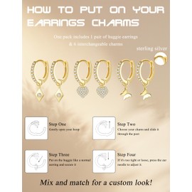 Gold Hoop Earrings and Charm Set for Women - Small Hypoallergenic Sterling Silver Hoop Earring Drop Pearl Heart Butterfly Star Moon Cute Dainty Dangle 14k Gold Plated Huggie Earring Stack Butterfly