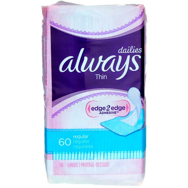 Always Dailies Liners Thin Regular 60 Count (2 Pack)