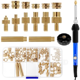 QWORK Threaded Inserts Soldering Tips Set - 130 Pieces Thread Inserts M2-M8, 60 W Soldering Iron, 6 Soldering Tips, 2 Soldering Tip Adapters - Adjustable Temperature
