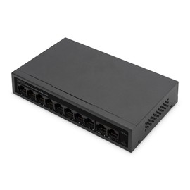 DIGITUS PoE Network Switch - 10 Port - Fast Ethernet - Unmanaged - 8X RJ45 PoE Ports + 2x RJ45 Uplink - 60W PoE Budget - CCTV Mode - 10/100 Mbit/s - Black