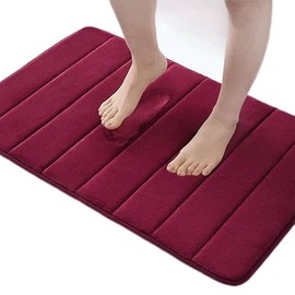 ERALIFE Memory Bath Mat Rug, 23 x 16 Inches, Comfortable, Soft, Non-Slip, Super Absorbent, Quick Drying Bathroom Rug for Floor, Tub & Shower, Machine Washable, Thick,（1 Wine red）