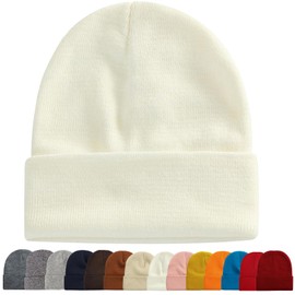 ZOORON 1&2 Packs Beanie for Men Women Men's Beanie Hat Acrylic Knit Cuff Beanie Cap Slouchy Knit Skull Cap Warm Winter hat White