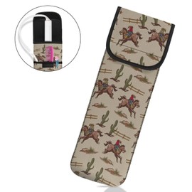 ZOUTAIRONG Heat Resistant Neoprene Curling Iron Holder Cover Bag Portable Flat Iron Holder 15.5 x 5 inch Hair Straightener Storage Pouch for Travel Gym Home Western Cowboy