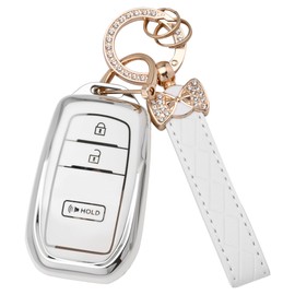 for Toyota Key fob Cover, 3 Buttons Soft TPU Key Fob Case for 2022-2025 Toyota 4runner Prius Corolla Cross Hatchback Tundra Sequoia LE XLE Car Key Cover with Bling Keychain（White）
