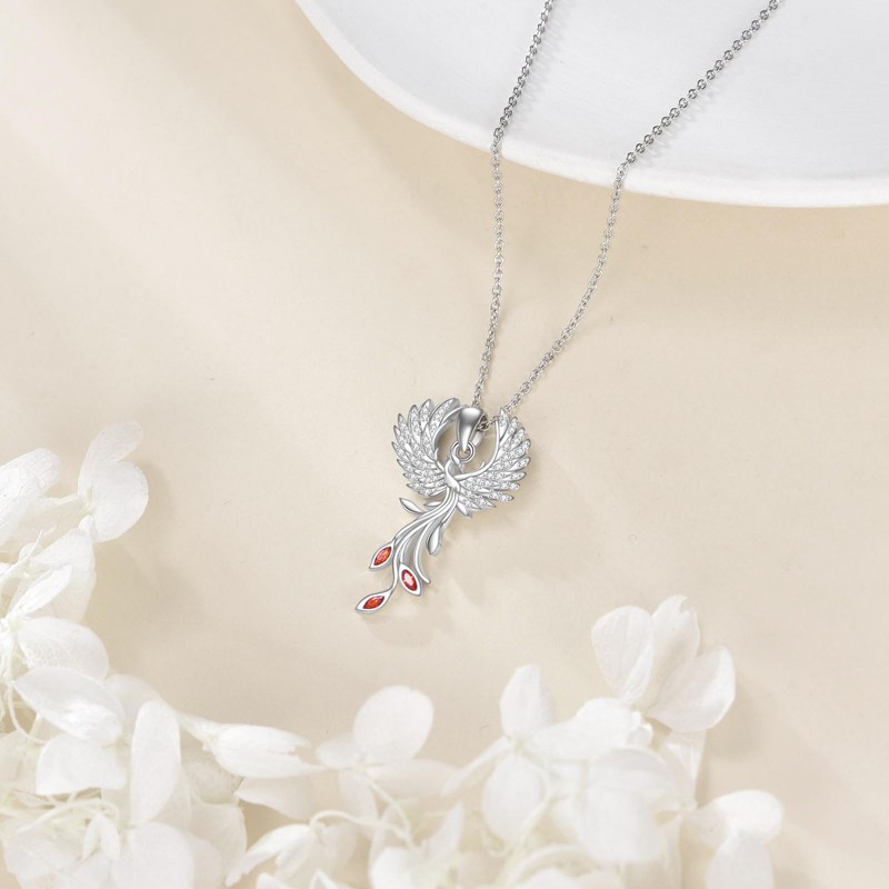 YONFQE Phoenix Necklace S925 Sterling Silver Rising Phoenix Pendant Jewelry