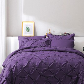 JOLLYVOGUE Purple Cal King Size Comforter Sets 7 Pieces, Pintuck Bed in a Bag Comforter Set for Bedroom, Bedding Comforter Sets with Comforter, Sheets,Ruffled Shams & Pillowcases