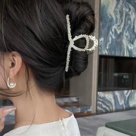 Uoocg Pack of 2 Pearl Hair Clips Large Gold Metal Hair Clips Women's Elegant Hair Clips for Women and Girls Thick Hair Accessories