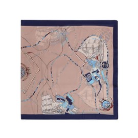 LANSILK Women Silk Scarf Fashion - Elegant Lightweight Silk Cashmere Lady Head Scarf Neck Scarf Hair Scarf Long Large Scarves for Ladies (170x86cm) (Brown Royal Navy Ship)