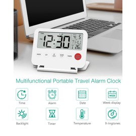 ORIA Digital Travel Alarm Clock, Battery Operated LCD Desk Clock, Small Foldable Digital Clock with Backlight, Snooze, Date, Temp, for Travel Bedside Office