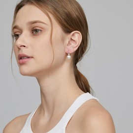 Miaofu Pearl Earrings S925 Sterling Silver White Pearl Drop Earrings with Zirconia Crystals Earrings, Silver