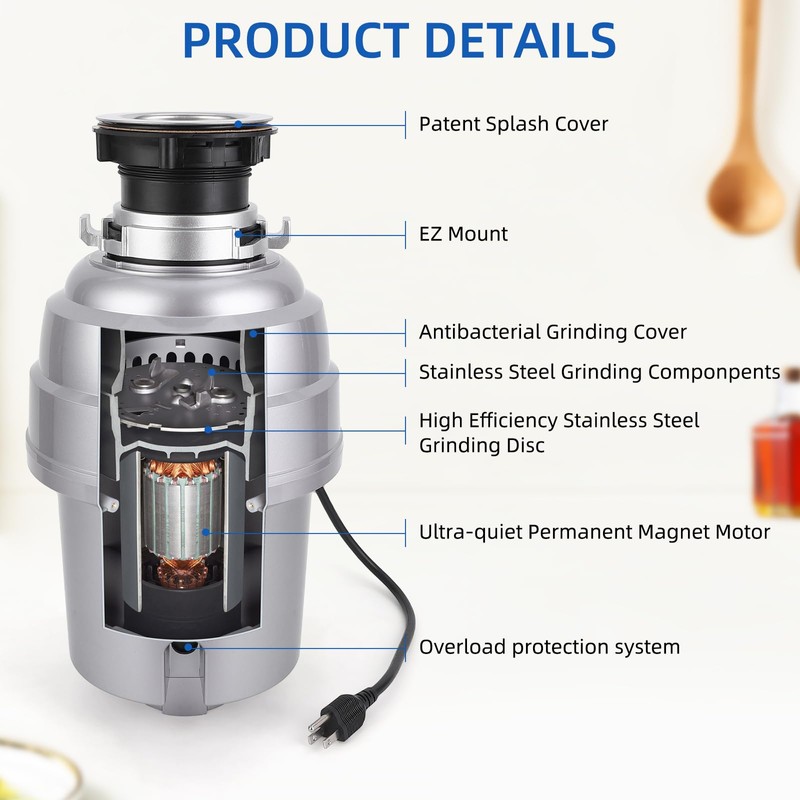 GarveeTech Garbage Disposal 1 Hp, Continuous Feed Noise Insulation Food