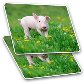 Rectangle Stickers(Set of 2) 7.5cm - Cute Little Piglet Pig Pink Farm Animal Fun Decals for Laptops,Tablets,Luggage,Scrap Booking,Fridges, 14879