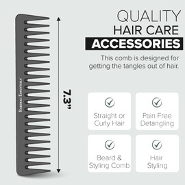Bardeau Essentials Black Carbon Wide Tooth Comb (7 Inch) - Professional Detangling & Styling Tool for Men & Women, All Hair Types