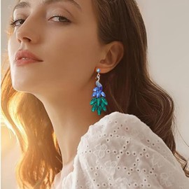 MLEPUS Vintage 14K Gold Plated Green Peacock Dangle Earrings for Women Crystal Fashion Feather Peacock Statement Stud Earrings Bohemian Exaggerated Holiday Jewelry Gift
