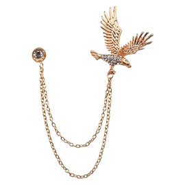 Rhinestone Eagle Lapel Pin Brooch with Hanging Chain Mens Suit Pin Accessories Layered Hawk Chain Brooches Collar Pins Gold Decorative Pins for Clothing Tassel Brooch Pins for Men