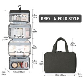 Mayoii Hanging Travel Toiletry Bag for Women & Men – 4-Fold Waterproof Makeup Bag with PVC Compartments, Large Capacity Cosmetic Organizer for Vacation, Business Travel (Black)