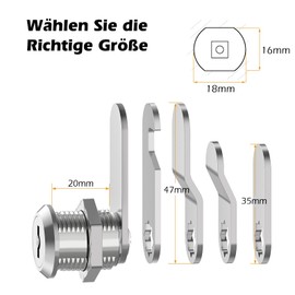 VOCIBO® Mailbox Lock 20 mm, Comes with 5 Different Lock Plates, Cabinet Lock, Furniture Lock, Locker Lock, Lever Lock for Mailboxes, Cabinet Doors