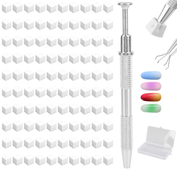 100 PCS Nail Sponges with Metal Grabber and Storage Box,