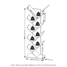 Furinno Tree Bookshelf 9-Tier Floor Standing Tree Bookcase, White