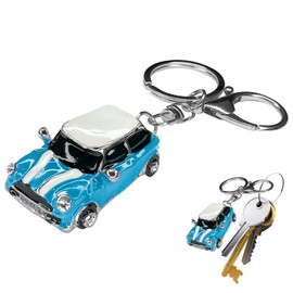 HHZL Keychain Cute Mini Car Model Keychain Key Fob Cover Exquisite Creative Metal 3D Car Model Shape Rhinestone Key Chain with Ring for Men Women Auto accessories(Blue&White)