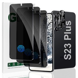 3+2 Pack Galaxy S23 Plus Privacy Screen Protector,Tempered Glass Screen Protector+Camera Lens Protector Support In Screen Fingerprint ID Unlock Bubble Free Scratch-Resistant For Galaxy S23 Plus 5G