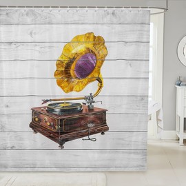 Feelyou Kids Gramophone Shower Curtain Music Phonograph Bathroom Shower Curtain Set for Boys Girls Teens Vinatge Retro Decor Bath Curtain Bathroom Accessories 72"x72" Bedroom