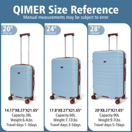 QIMER Luggage Sets 3 Piece, 100% PC Hardside Luggage with Spinner Wheel TSA LOCK Lightweight Quiet Suitable for Men and Women, Family Travel 20/24/28 Gray blue