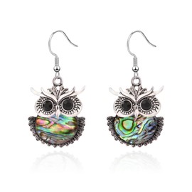 Vintage Owl Earrings for Women Abalone Shell Earrings Funky Boho Earrings for Women Long Dangle Earrings for Women Shell Jewelry Black Onyx Earrings Abalone Earrings Bird Earrings