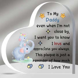 Daddy Acrylic Plaques Father's Day Gifts Appreciate Papa Birthday Heart Sign Home Decorations Christmas Pappy I Love You Souvenirs from Son Daughter to Dad Retirement Cute Elephants Pattern