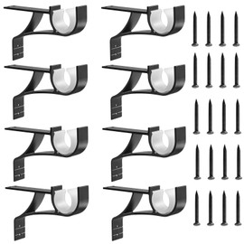 Anndason No Drilling Curtain Rod Brackets No Drill Curtain Rod Holders Curtain Rod Brackets Without Drilling Curtain Rod Hooks for 1 Inch Rod, Black Color, (Set of 8)