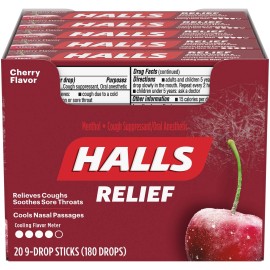 Halls Cherry Cough Drops Menthol 180 Drops 20 Packs of 9 Fast Relief