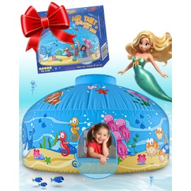 Skywin - Tienda de campaña de aire para niños, gran océano con puerta, casa de juegos inflable para niños, se instala y se almacena en segundos (ventilador no incluido) (con puerta)
