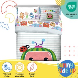 CoComelon Full Size Comforter Set - 7 Piece Kids Bedding Includes Comforter, Sheets & Pillow Cover - Super Soft Microfiber Animal Bed Set