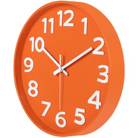 45MinST 12-Inch Modern Indoor Outdoor Wall Clock, Minimalist Orange Design, Silent Non-Ticking, Large Numbers, Perfect Decorative Accent for Home or Office (Orange)