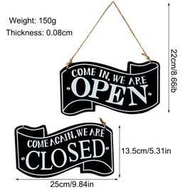 Wooden Reversible Sign Hanging Sign Opening Hours Sign for Shops Reversible Sign Open Closed Open Sign Vintage Double-Sided Hanging Door Sign for Door Restaurant Club Cafe Hotel (Black)