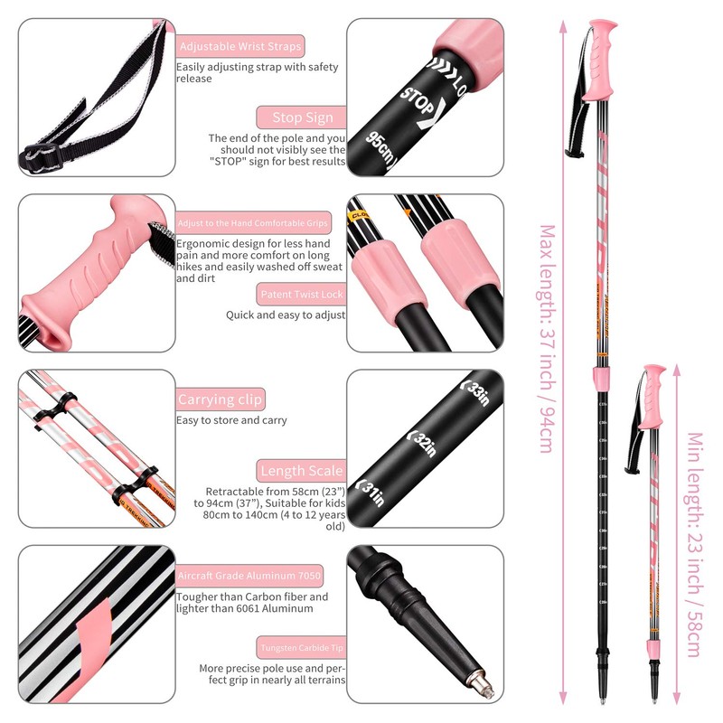 FitTrek Hiking Poles for Kids - Ultralight Nordic Walking Sticks