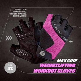 Fit Active Sports, Max Grip Weight Lifting Gloves for Men & Women | Non-Slip Workout Gloves for Gym, Biking, Fitness Training | Lightweight, Breathable | XL | Pink